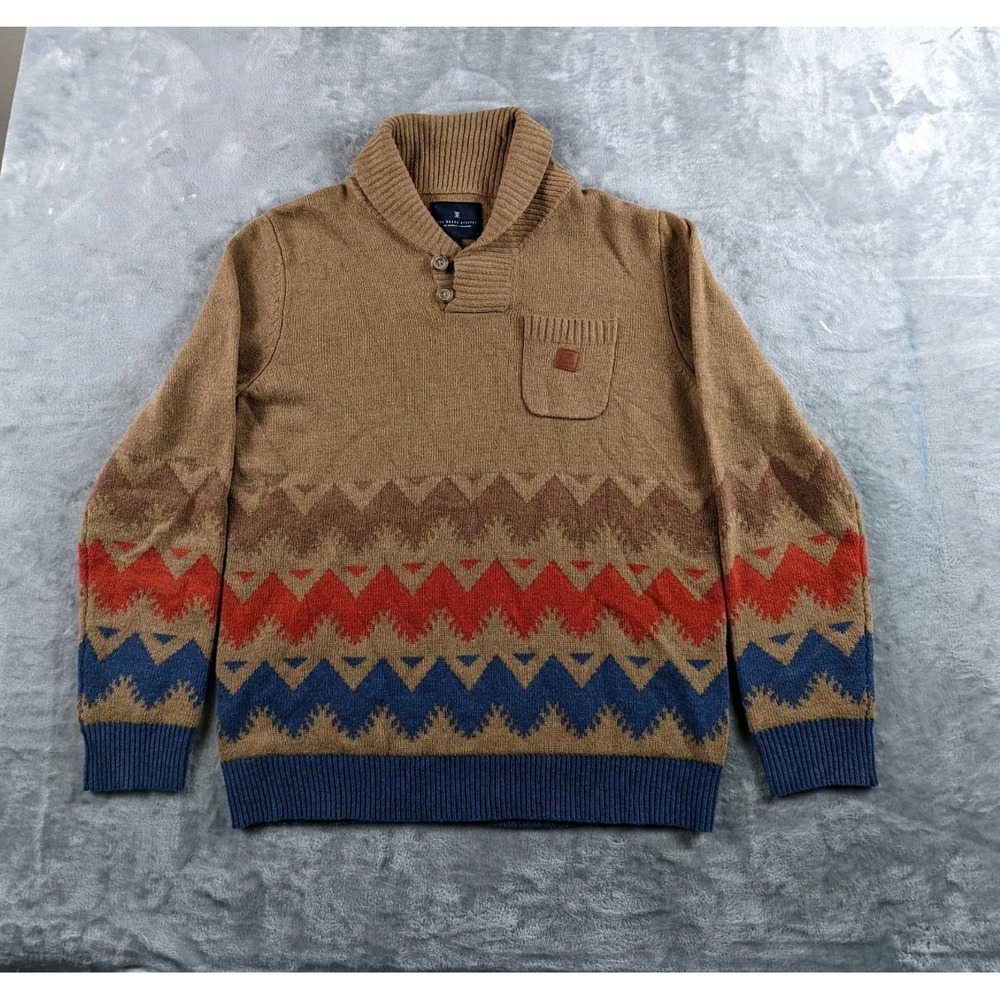Roark Revival Sweater Men Large Wool Blend Shawl Collar Aztec Nordic Knit Preppy